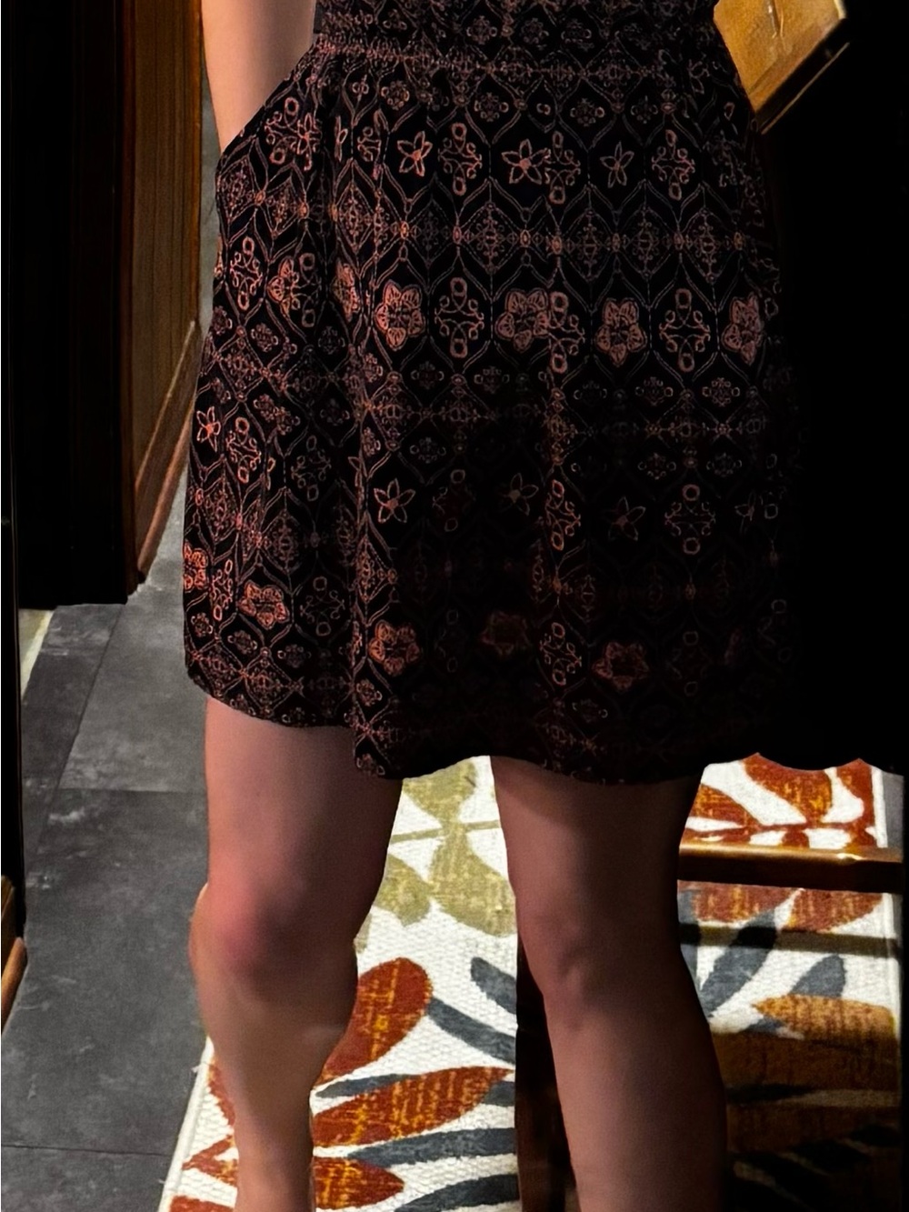 Pink Rose Black Skater Skirt with Pink Floral Motif